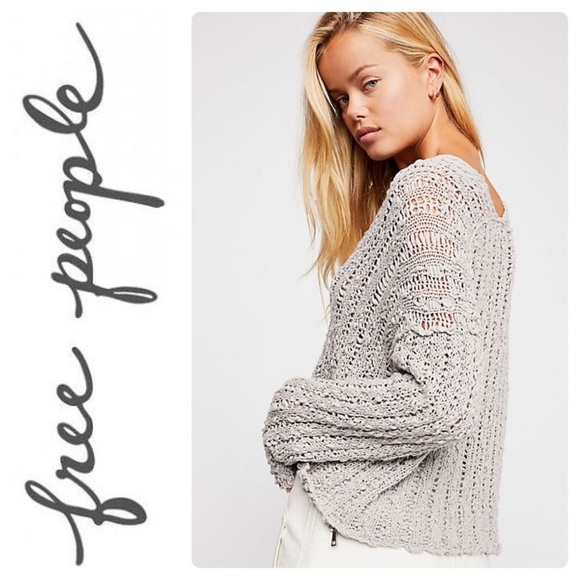 $108 FREE PEOPLE Beach Comber Oversized Gray Chunky Knit Soft Sweater Sz S Small - Picture 3 of 10